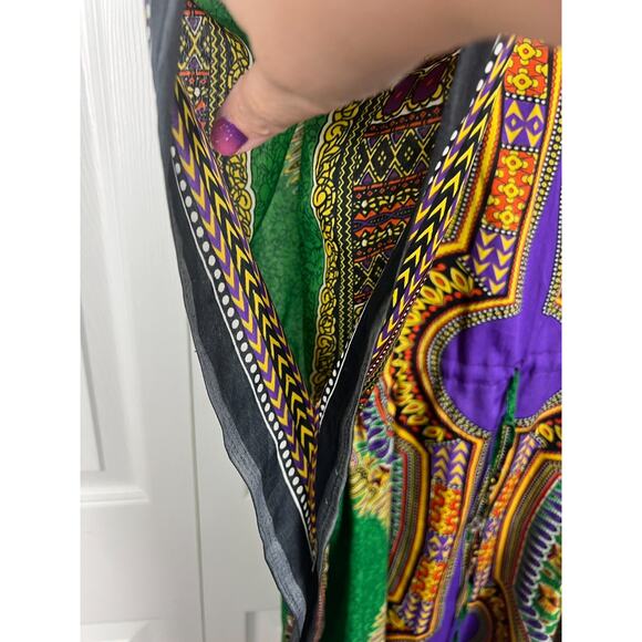 Bohemian Tribal Caftan Kaftan Muu Muu One size  Tie front Purple Yellow Green - Picture 5 of 7